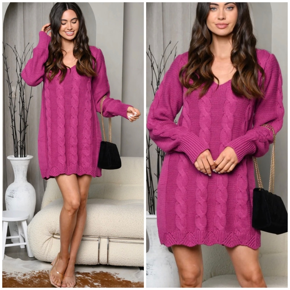 Cozy Chic Magenta Sweater Dress